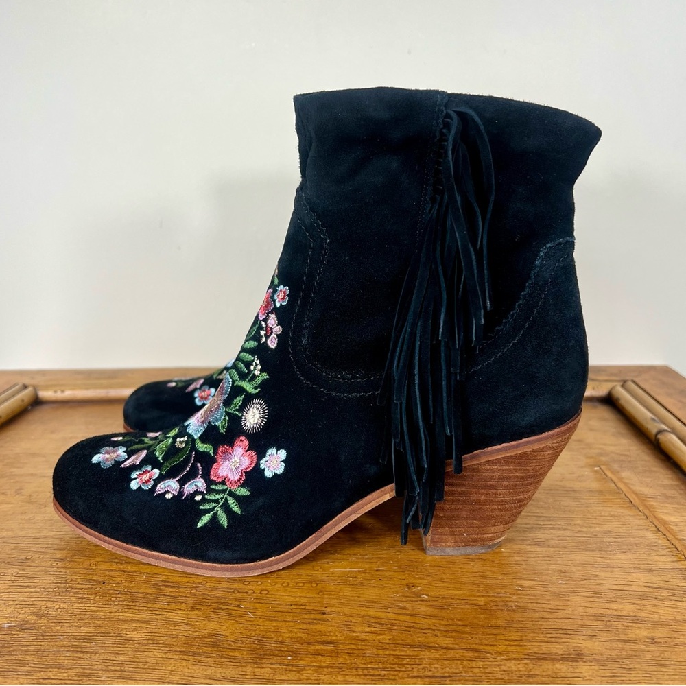 Sam Edelman Women’s Letti Western Fringe Embroidered Leather Boots Size 10 Black